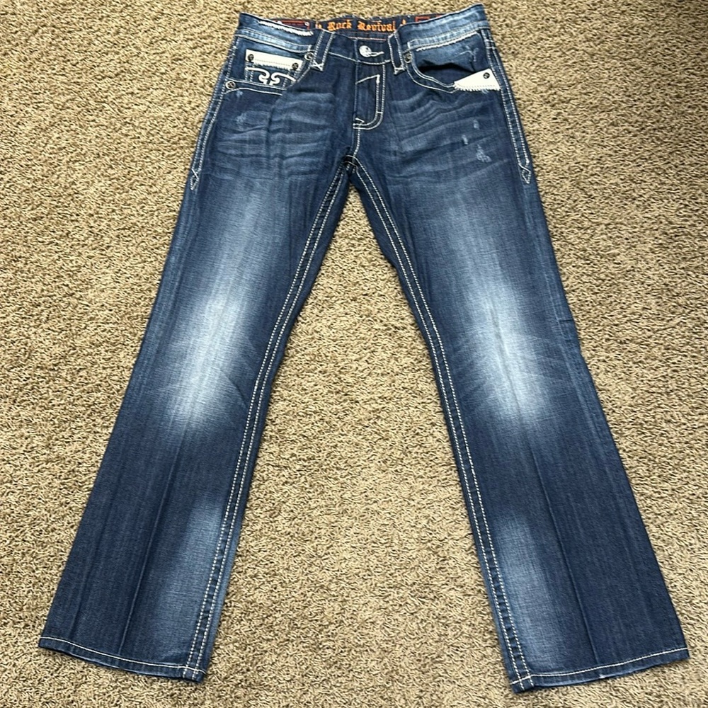 Men’s sz 34 x 33 long Rock Revival Liam boot jeans